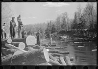 [Untitled photo, possibly related to: Rolling logs into river, near Littlefork, Minnesota]. Sourced from the Library of Congress.