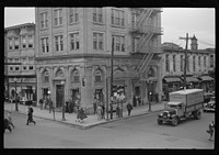 Shenandoah, Pennsylvania. A street corner showing pedestrians near the Shenandoah Trust Company. Sourced from the Library of Congress.