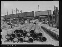 Washington, D.C. Steel piles to be driven as supports for a bridge structure. Sourced from the Library of Congress.