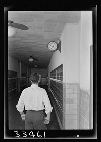 [Untitled photo, possibly related to: Keysville, Virginia. Randolph Henry High School. At lockers between classes]. Sourced from the Library of Congress.