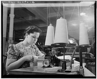 New York, New York. Grace Vasques narrowing pillow cases at the Lighthouse, an institution for the blind, at 111 East Fifty-ninth Street. Sourced from the Library of Congress.