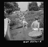 Dresher, Pennsylvania. Children wading in a stream on the Spring Run Farm. Sourced from the Library of Congress.