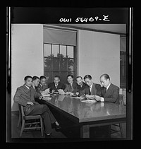 Chinese technical experts (agricultural) at a conference at University of Maryland where they are attending classes given by the UNRRA (United Nations Relief and Rehabilitation Administration) training center. From left: Chuan-Kwang Lin; Tseng-ying Hsu; Hsien-won Li; Ching-liang Hu; Wen-tsai Chang; Nai-fend Chang; Pao-chuan Chao; and Chien-chih Yeh. Sourced from the Library of Congress.