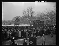 Crowds gather on the South Lawn of the  White House to hear President Roosevelt's fourth term inaugural address. Sourced from the Library of Congress.