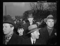 Presidential Inauguration, January 20, 1945. Lord Halifax, Ambassador from England, among the spectators during Preident Roosevelt's fourth term inaugural ddress (center, with hat). Sourced from the Library of Congress.