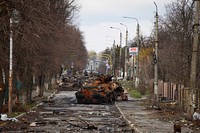 Devastation in Bucha, Ukraine. 