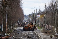 Devastation in Bucha, Ukraine. 