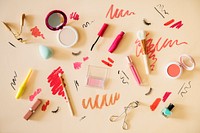 Flat lay of woman makeup swatches