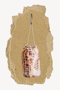 Cured ham, ripped paper collage element