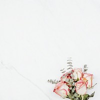 Valentine&#39;s rose bouquet on a white marble background