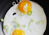 Sunny side up fried eggs in a cooking pan