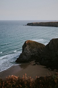 Gloomy day at the rocky beach