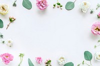 Avalanche roses frame on white background