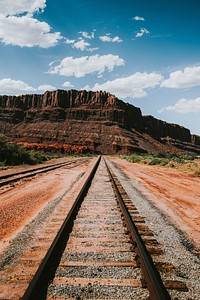 Railroad leading to a mountain in Utah, USA