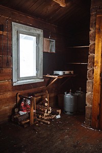 Stove and firewood in a hut