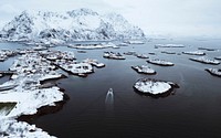 Fishing boat sailing on Lofoten island, Norway