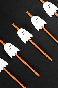 Orange Halloween ghost straws set design resources