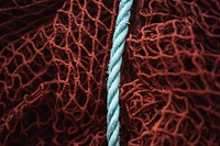 Closeup of red fishing nets