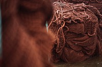 Closeup of red fishing nets