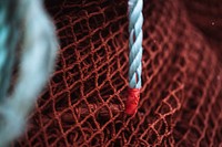 Closeup of red fishing nets