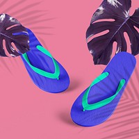 Blue flip-flops on a pink background
