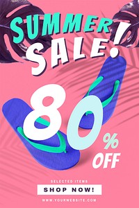 80% off summer sale promotion vector