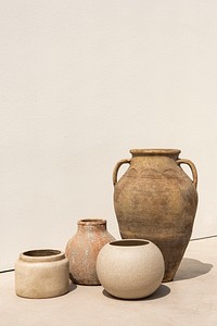 Vintage gardening clay pots in minimal style