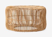 Rattan side table psd mockup Balinese interior design