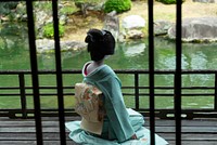 Free Maiko in garden image, public domain Japan CC0 photo.