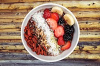 Free photo of an Acai bowl filled with fruit public domain CC0 photo.