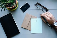 Free workspace flat lay image, public domain stationery CC0 photo.