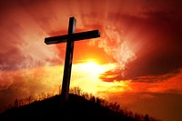 Free wooden cross at sunset image, public domain crucifixion CC0 photo.