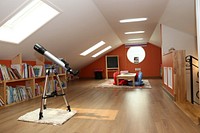 Free study room with telescope image, public domain interior design CC0 photo.