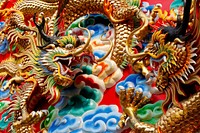 Free Thai dragon temple art image, public domain traveling CC0 photo.