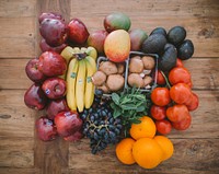 Free fresh food on wooden table image, healthy groceries, public domain CC0 photo.