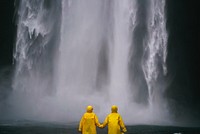 Free couple holding hand at waterfall image, public domain CC0.