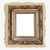 Picture frame, vintage object on torn paper