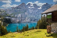 Free Oeschinen Lake image, public domain landscape CC0 photo.