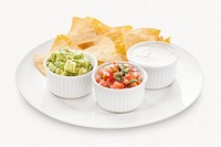 Tortilla chips, guacamole, Mexican food isolated image