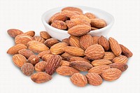 Organic almonds, healthy snacks isolated image