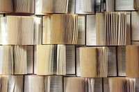 Free pile of open books photo, public domain CC0 image.