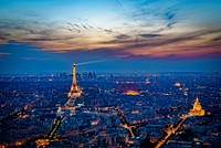 Free Eiffel Tower and Paris cityscape at night photo, public domain building CC0 photo.