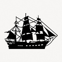 Sail ship silhouette collage element, off white design psd