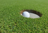 Free close up on golf ball on green grass photo, public domain sport CC0 image.
