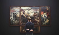 Man looking at painting, free public domain CC0 photo