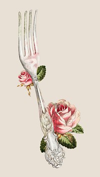 Silver fork vector vintage illustration, remixed from the artwork by Ludmilla Calderon