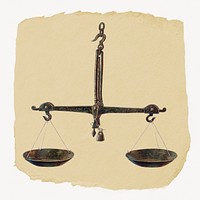 Balance scale, justice on ripped paper