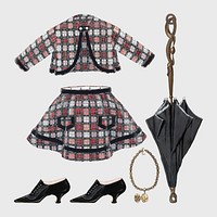 Antique women's vector fashion outfit design element set, remixed from public domain collection