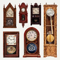 Antique clocks vector design element set, remixed from public domain collection