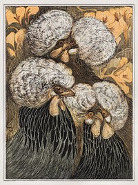 Drie kuifkippen (1878&ndash;1910) print in high resolution by <a href="https://www.rawpixel.com/search/Theo%20van%20Hoytema?sort=curated&amp;page=1">Theo van Hoytema</a>. Original from The Rijksmuseum. Digitally enhanced by rawpixel.